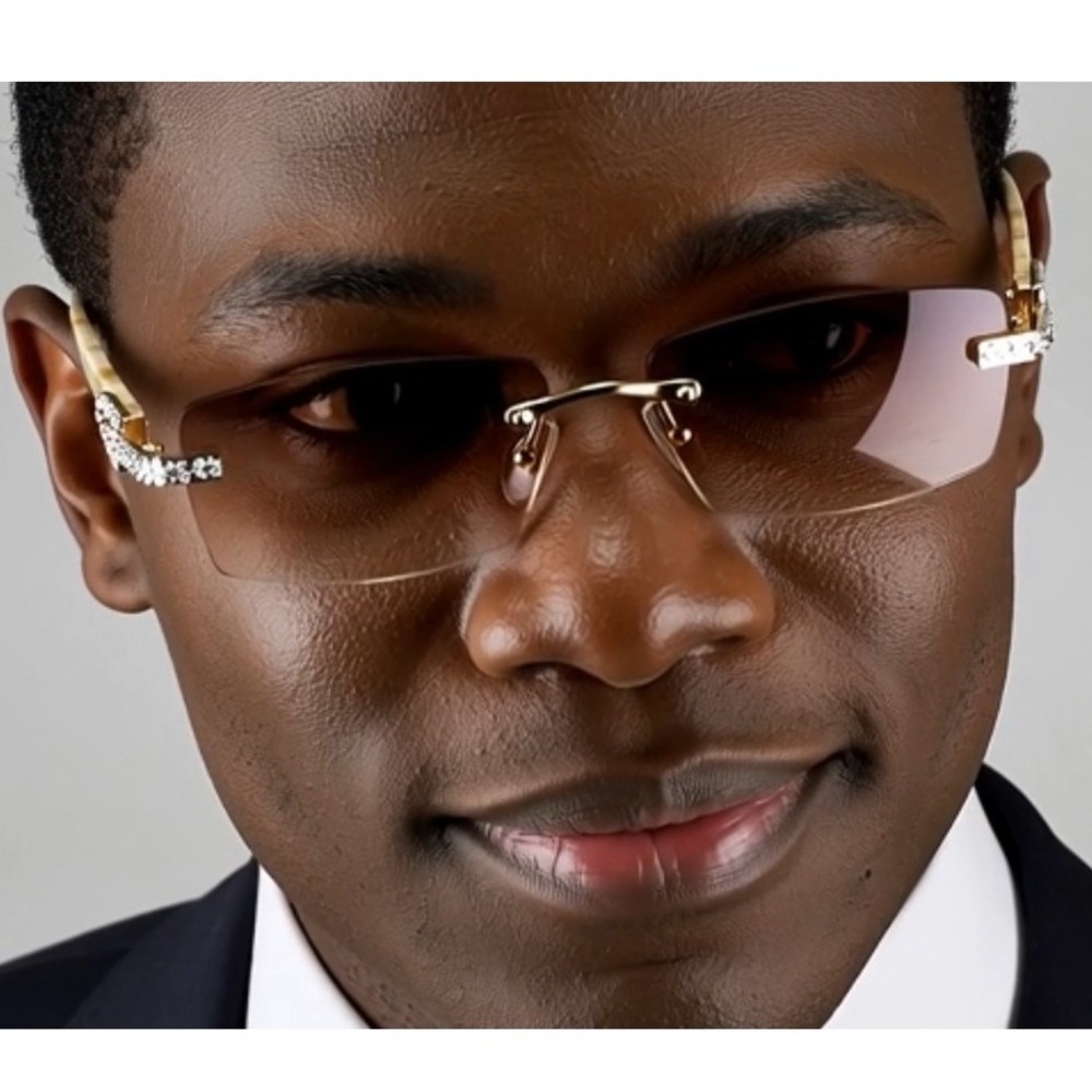 Rhinestone Rimless Sunglasses Fashion Tinted Lens Men's Sophisticated Diamond